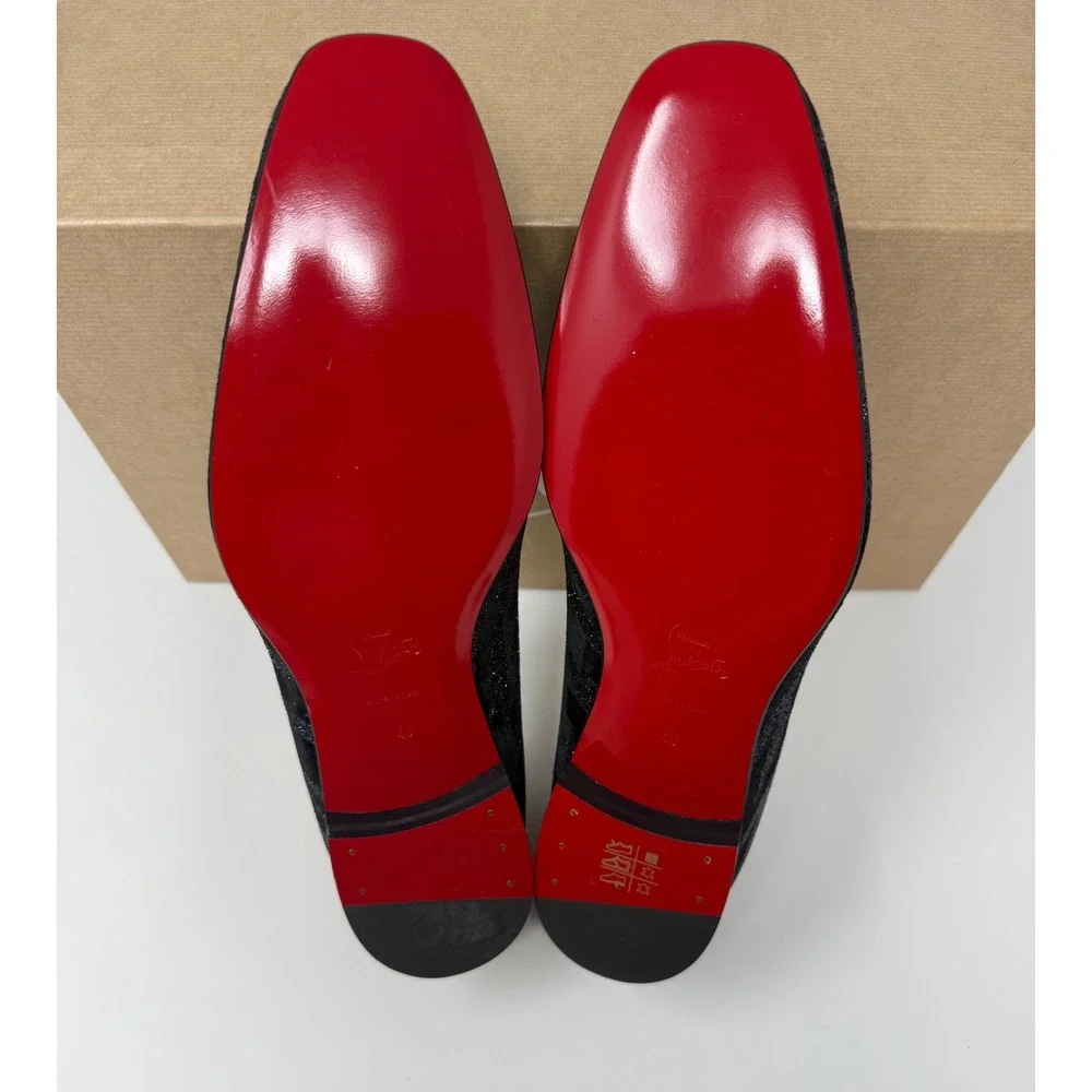 Christian Louboutin Dandy Chick Black Velvet Glitter Loafers Size 8